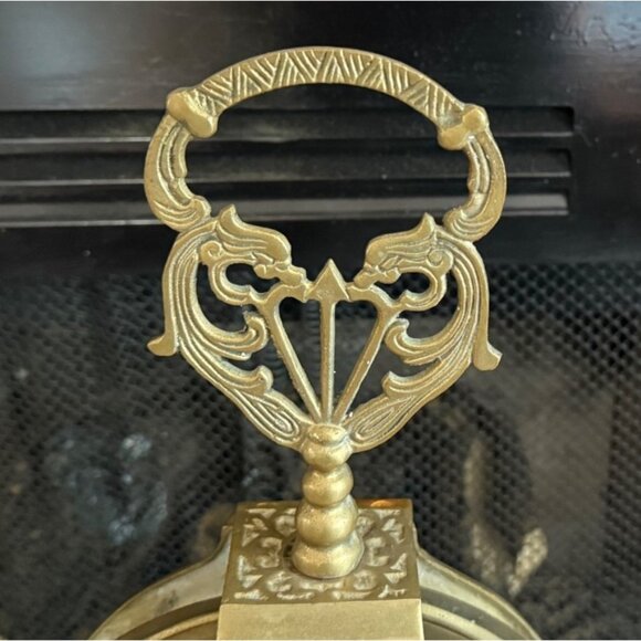 XL Vintage Art Deco Fireplace Screen Brass Ornate Peacock Folding Fan Rare 47" W - Picture 10 of 11